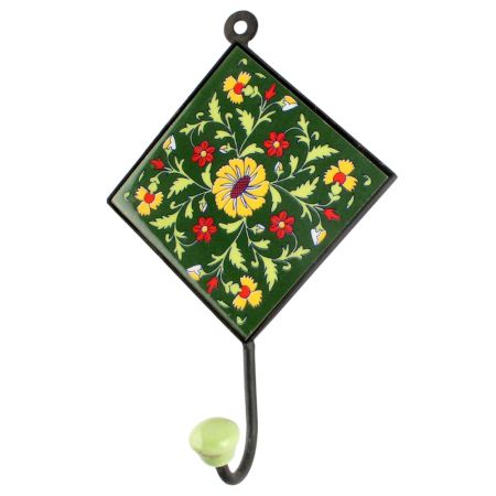Forest Green wheel Flower Ceramic Tile Hook